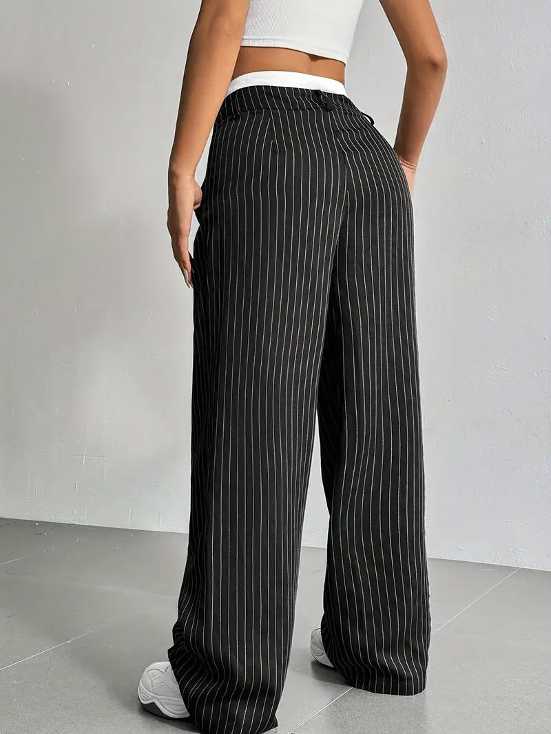 Black Striped Wide-Leg Trousers