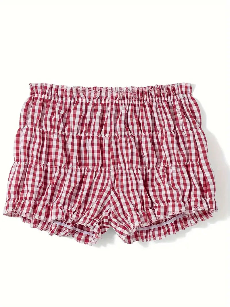 bold - cherry red white checkered cute shorts