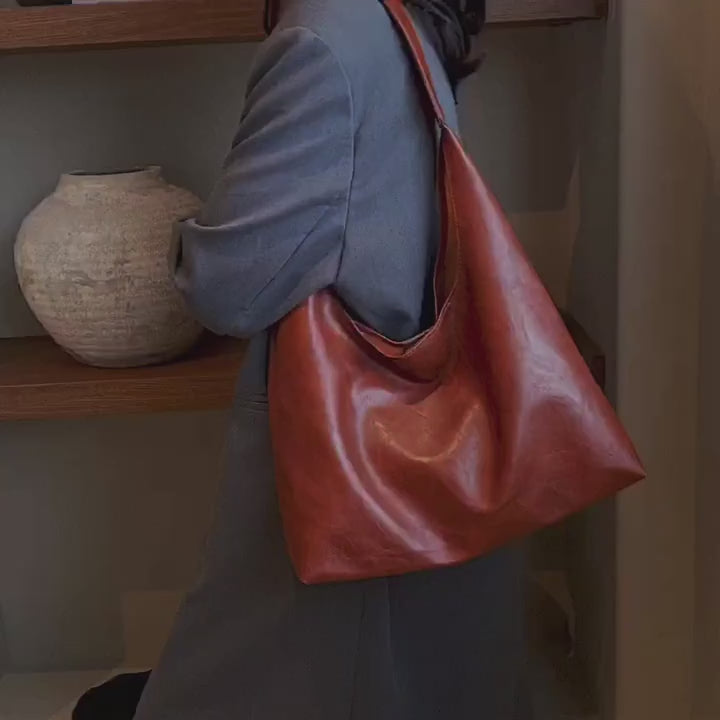 "Burgundy" Slouchy Shoulder Bag